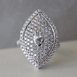💎Large Marquis Shiny CZ Royal Court Noble Silver Vintage Ring UNVN12006